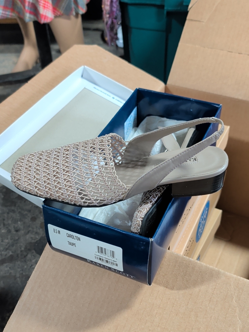 Karen Scott Carolton Taupe Woven Slingback Mules
